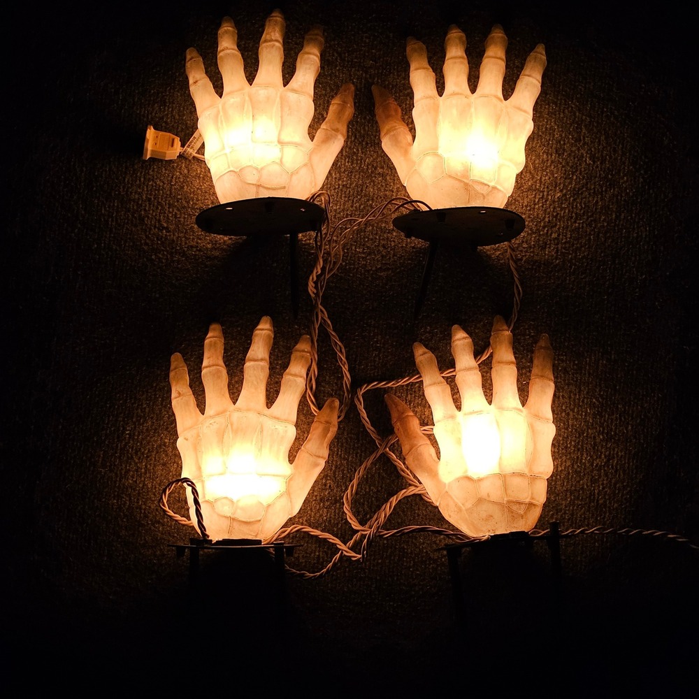 Halloween Skeleton Hand Pathway Lights Set of 4 Spooky Outdoor Garden Decor